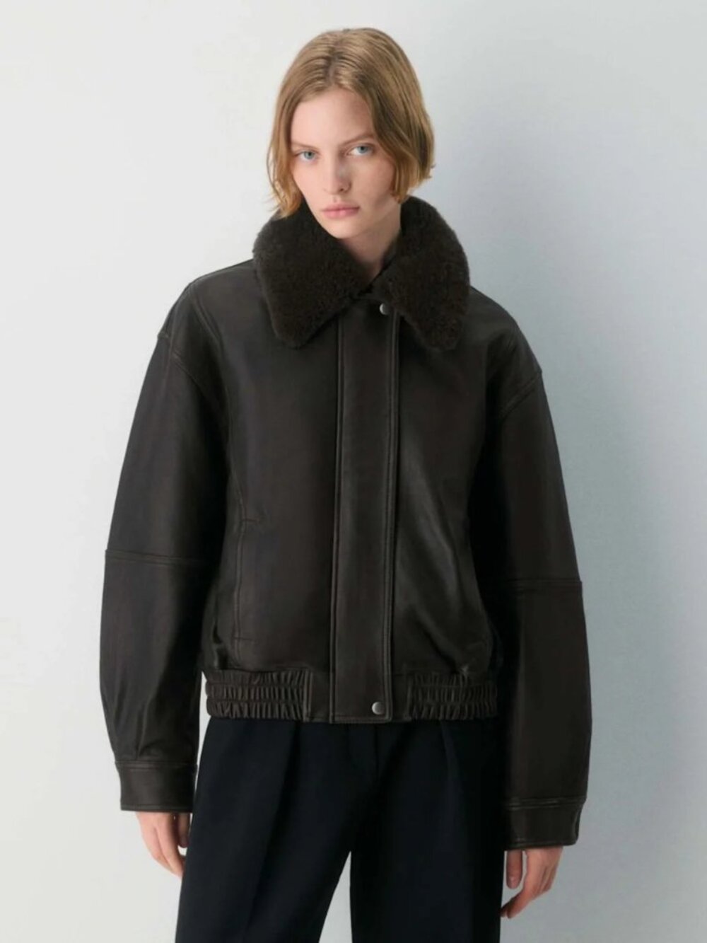 Aritzia Black Calle Leather Aviator Jacket